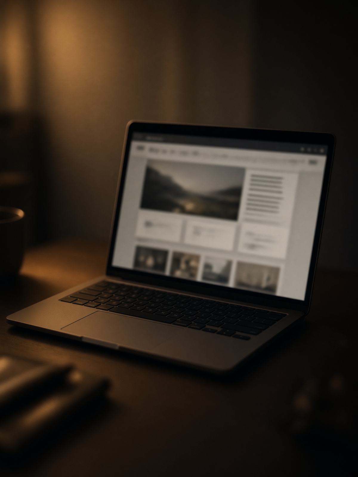 A laptop with a site draft on screen