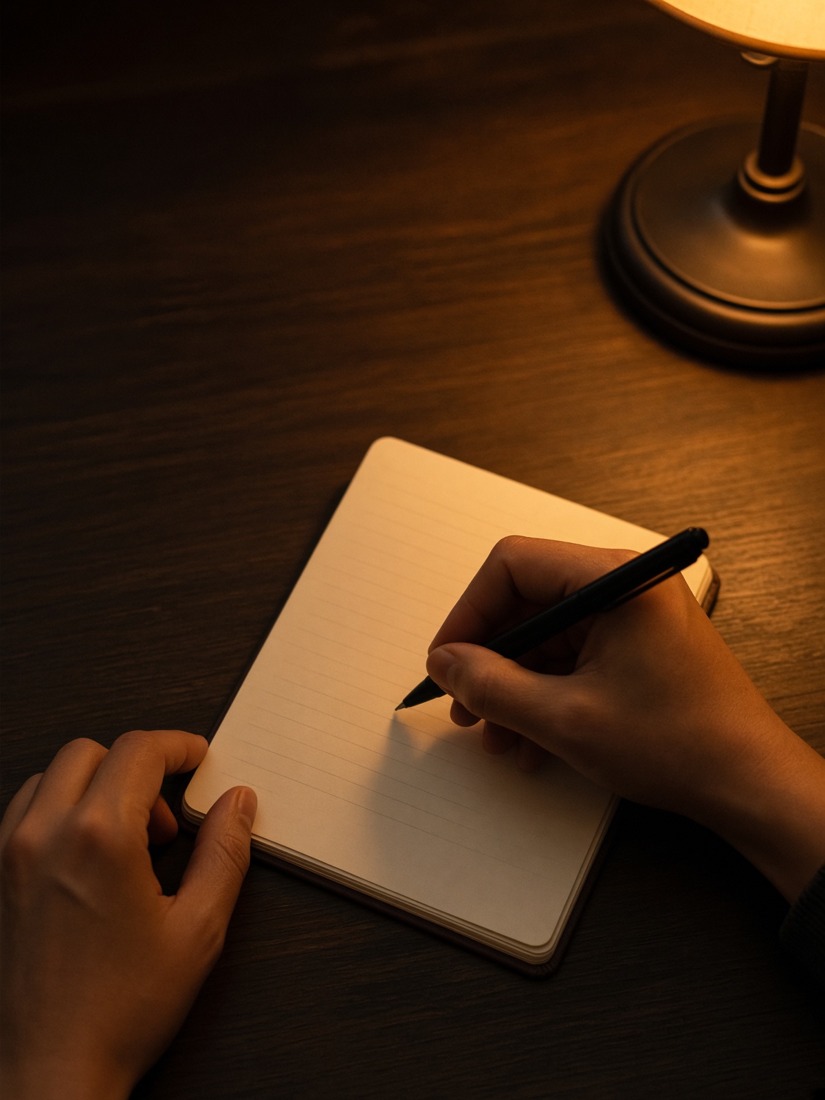 Hands writing a few notes