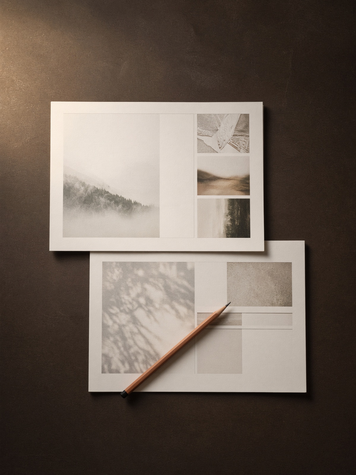 Two page layouts with a pencil mark